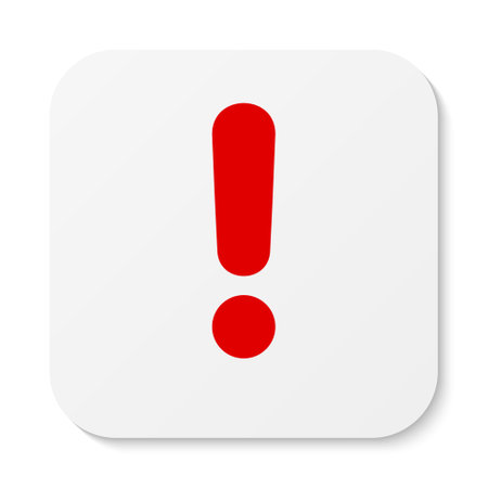 Flat white rounded square sticker exclamation point icon, button. Attention symbol isolated on a white background. Vector illustration.のイラスト素材