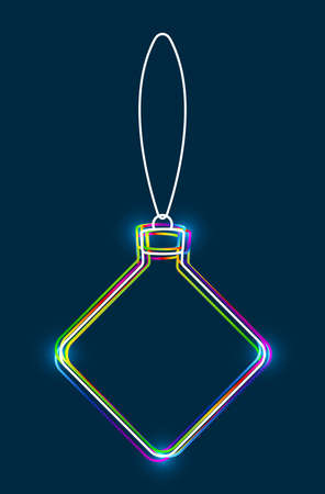 Abstract colorful Christmas ball on a string consisting of multicolored outlines with glowing light effect on dark blue background. Vector illustration.のイラスト素材