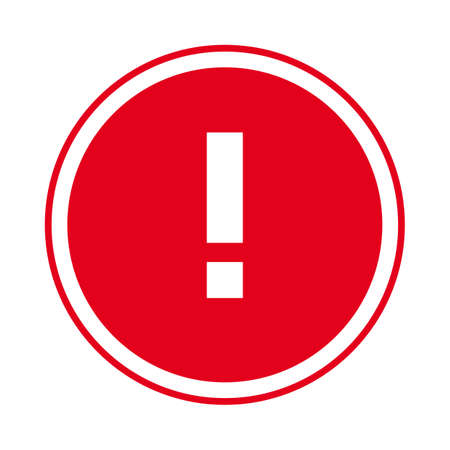 Round red exclamation point icon, button, attention symbol isolated on white background. Vector illustration.のイラスト素材