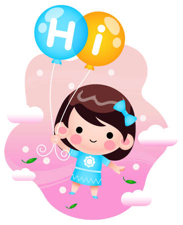 Illustration vector graphic of Cartoon Little Girl Flying With Balloons. Perfect for children book cover, children book illustrations, wallpaper, kid's brochure,  game illustration, animation, etc.のイラスト素材