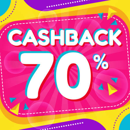 Vector graphic of Abstract Colorful Cash Back 70 Percent Banner Background. Perfect for Retail, Brochure, Banner, Business, Selling, etcのイラスト素材