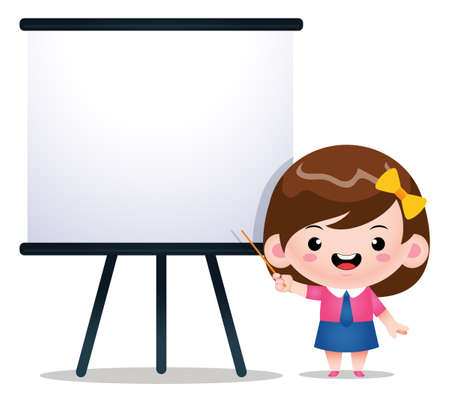 Illustration vector graphic of Cartoon Cute Student Girl Presentation. Perfect for mascot, children book cover, children book illustrations, wallpaper, kid's brochure, puzzle, etcのイラスト素材