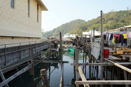 Fishing village in Tai O of Hong Kongの写真素材