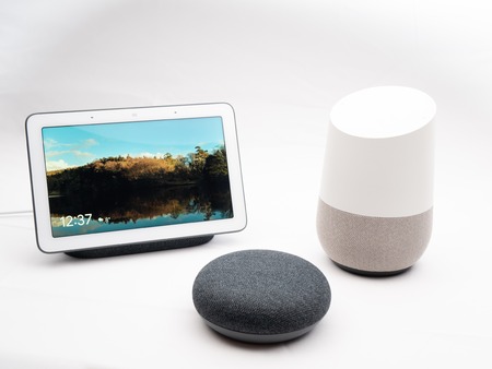Nov 2019, UK - Google Home, Hub, Nest devices together on show in group