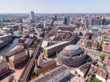May 2020, UK: Leeds Railway Train tracks and Corn Exchange in Leedsのeditorial素材