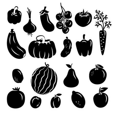 Fruit and vegetable set icon, logo isolated on white backgroundのイラスト素材