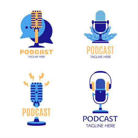Set of Podcast creative design color logo vector concept. Play podcast logo template. Icon symbolのイラスト素材