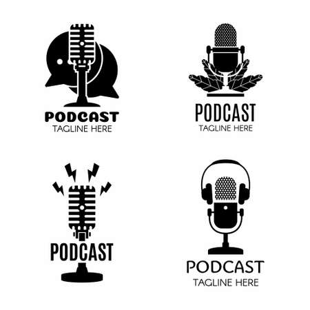 Set of Podcast creative design black logo vector concept. Play podcast logo template. Icon symbolのイラスト素材