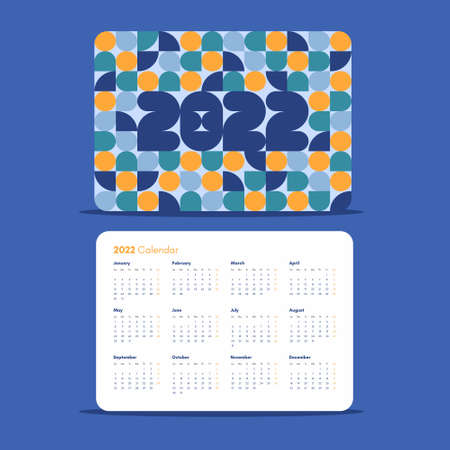 template national design pocket calendar 2022 with colorful geometric abstract pattern. vector illustration. Horizontal pocket calendar pageのイラスト素材