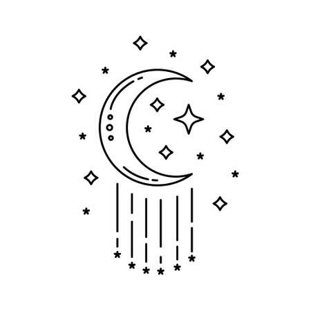 Alchemy esoteric mystical magic celestial talisman, moon, stars sacred geometry isolated. Spiritual occultism object. Vector illustrations in black outline styleのイラスト素材