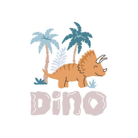 Cute poster with the little dinosaur vector prints for baby room, baby shower, greeting card, kids and baby t-shirts, and wear. Scandinavian trendy styleのイラスト素材
