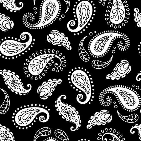 Seamless pattern based on ornament paisley Bandana print. Vector background. Paisley. Traditional ethnic pattern. Black and whiteのイラスト素材
