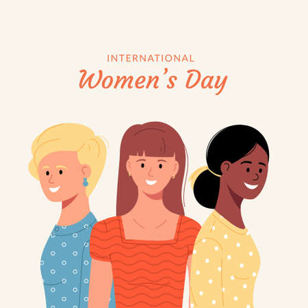 Women of different faces of different ethnic posters. Female diverse faces, different ethnicity and hairstyle. International Women's Day card. vector illustration.のイラスト素材