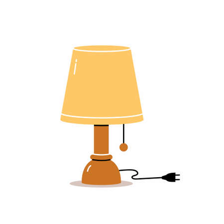 Classic table lamp with plug isolated on white background. vector trendy illustrationのイラスト素材