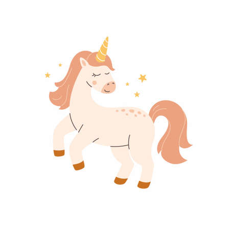 Cute Unicorn pony cartoon jump, Nursery decoration, vector character, Fairytale horse. Scandinavian simple styleのイラスト素材