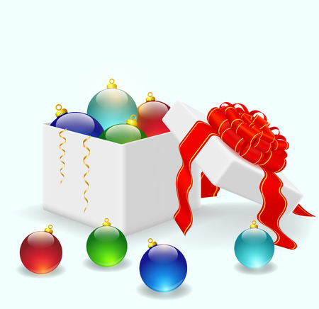 Vector Christmas balls lying in a white boxのイラスト素材