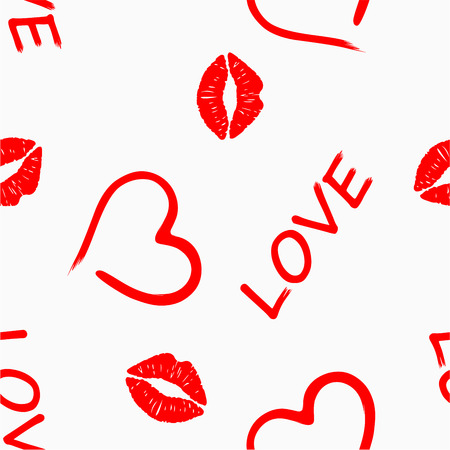 seamless background with Kisses, a heart and the word loveのイラスト素材
