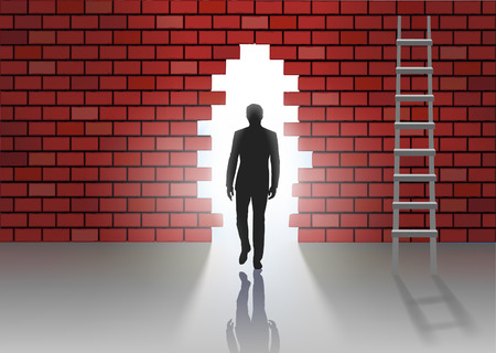 Man goes into the hole in the wallのイラスト素材