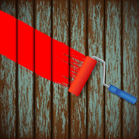 paint roller and an old wooden fenceのイラスト素材