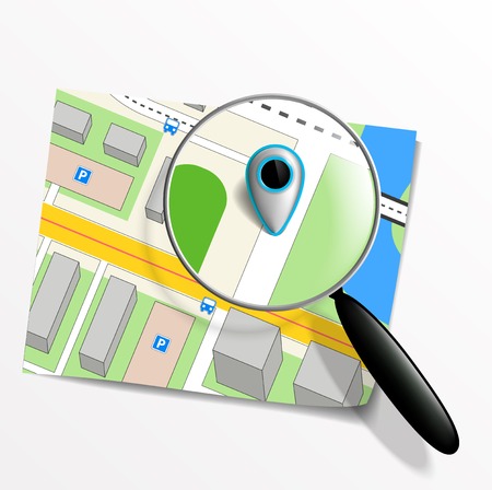 pointer on the map and magnifying glassのイラスト素材