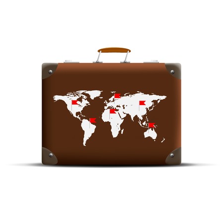 Map of Earth on a brown suitcaseのイラスト素材