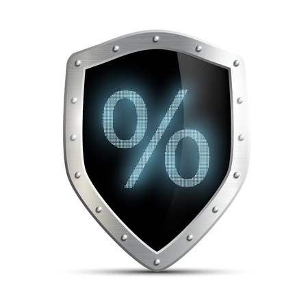 Metal shield with a percent sign isolated on white backgroundのイラスト素材