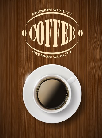 cup of coffee on a wooden tableのイラスト素材