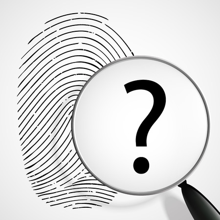 magnifying glass with a question mark and fingerprintのイラスト素材