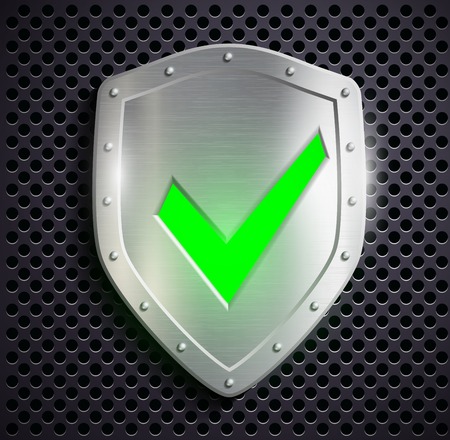 metal shield with green tickのイラスト素材