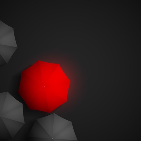 red umbrella on a background of black umbrellasのイラスト素材