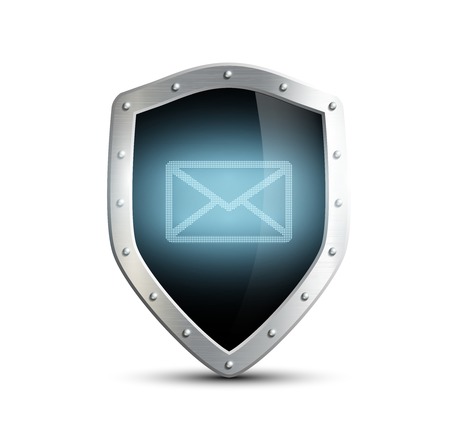 metal shield with the image of the envelope. isolated on white backgroundのイラスト素材