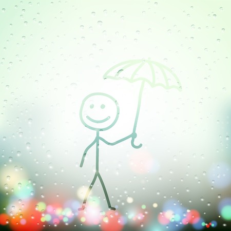 a man with an umbrella painted on Sweaty Windowのイラスト素材