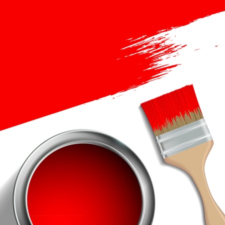 paint brush and a bucket of red paintのイラスト素材