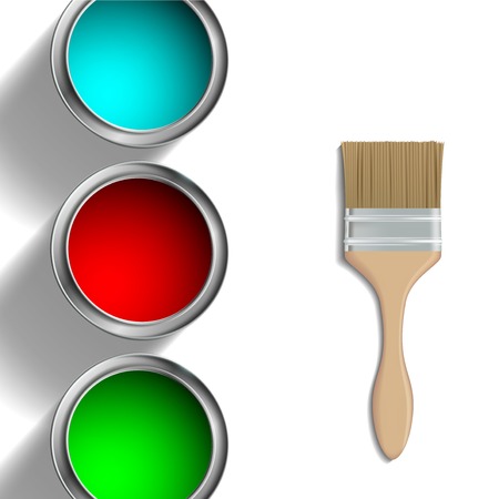 buckets of paint and paint brushのイラスト素材