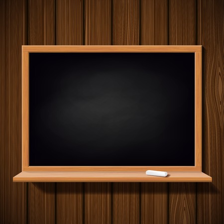 Blackboard with a chalk on a wooden wallのイラスト素材