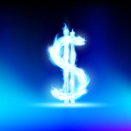 dollar sign is lit with a blue flameのイラスト素材
