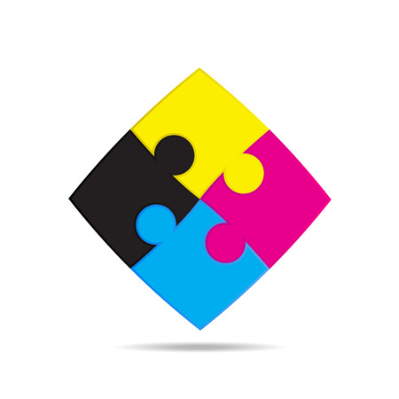 CMYK colors design. Puzzles are colored pigmentのイラスト素材