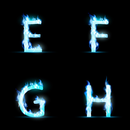 Set of letters in blue flame. Vector Image.のイラスト素材