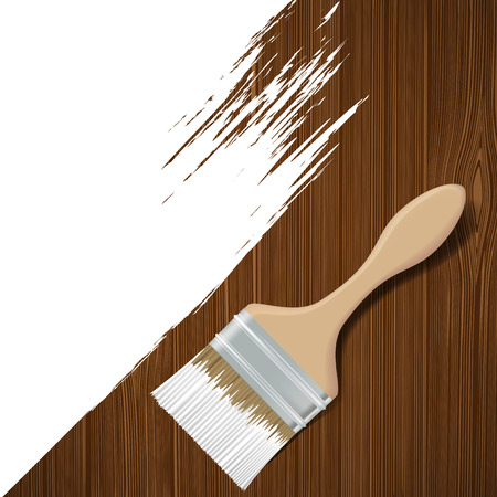 Paintbrush with white paint on a wooden surface. Vector image.のイラスト素材
