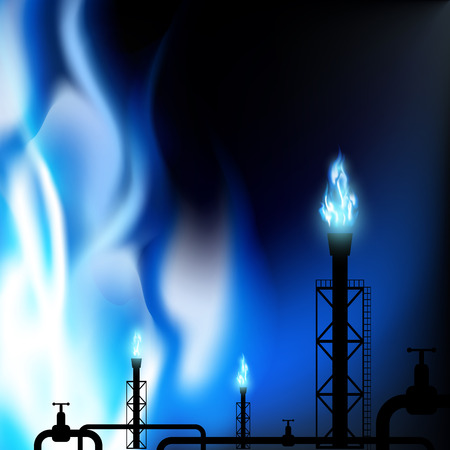 Industrial background. Pipes with a blue flame. Vector Image.のイラスト素材