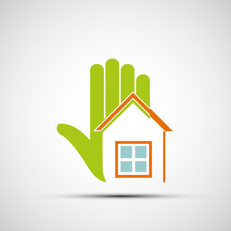 Logo of the human hand and at home. Vector image.のイラスト素材