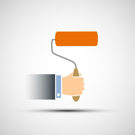 Hand holding a paint roller. Vector image.のイラスト素材