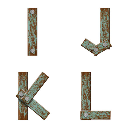 Set of letters from boards with nails. Vector Image.のイラスト素材