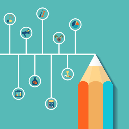 Creative infographics with pencil and icons. Flat design. Vector Image Stock.のイラスト素材