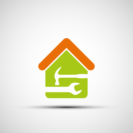 Silhouette of a house with a wrench and a hammer. Vector image.のイラスト素材