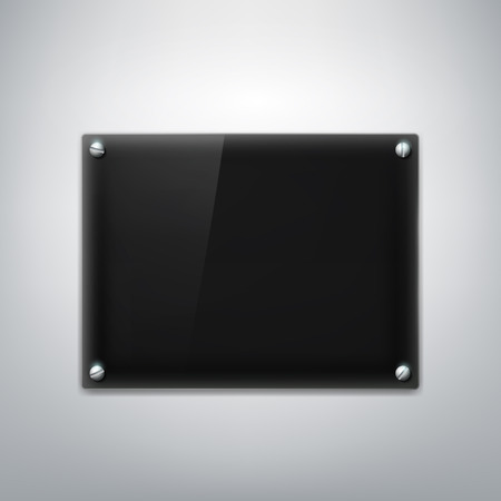 Black plate hanging on a gray wall. Vector Image.のイラスト素材