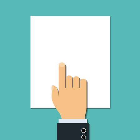 Man points a finger at blank document. Stock Vector.のイラスト素材
