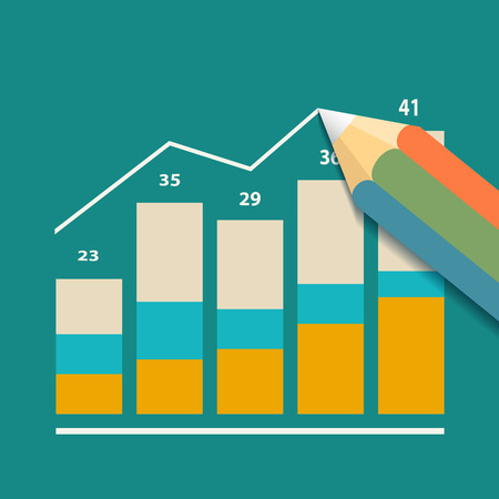 Pencil drawing financial charts. Flat graphic image. Stock Vector.のイラスト素材