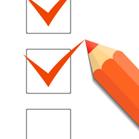 Pencil puts a mark on the document. Stock Vector.のイラスト素材