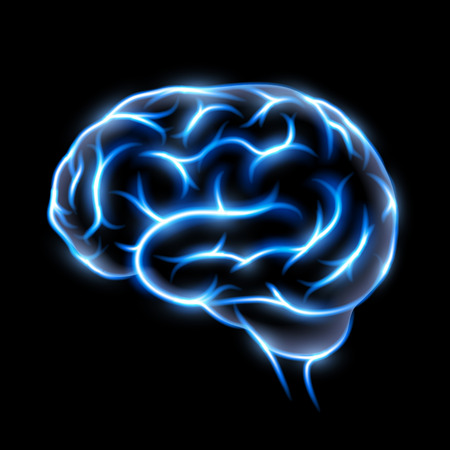Abstract image of a human brain. The blue glow on black background. Stock vector image.